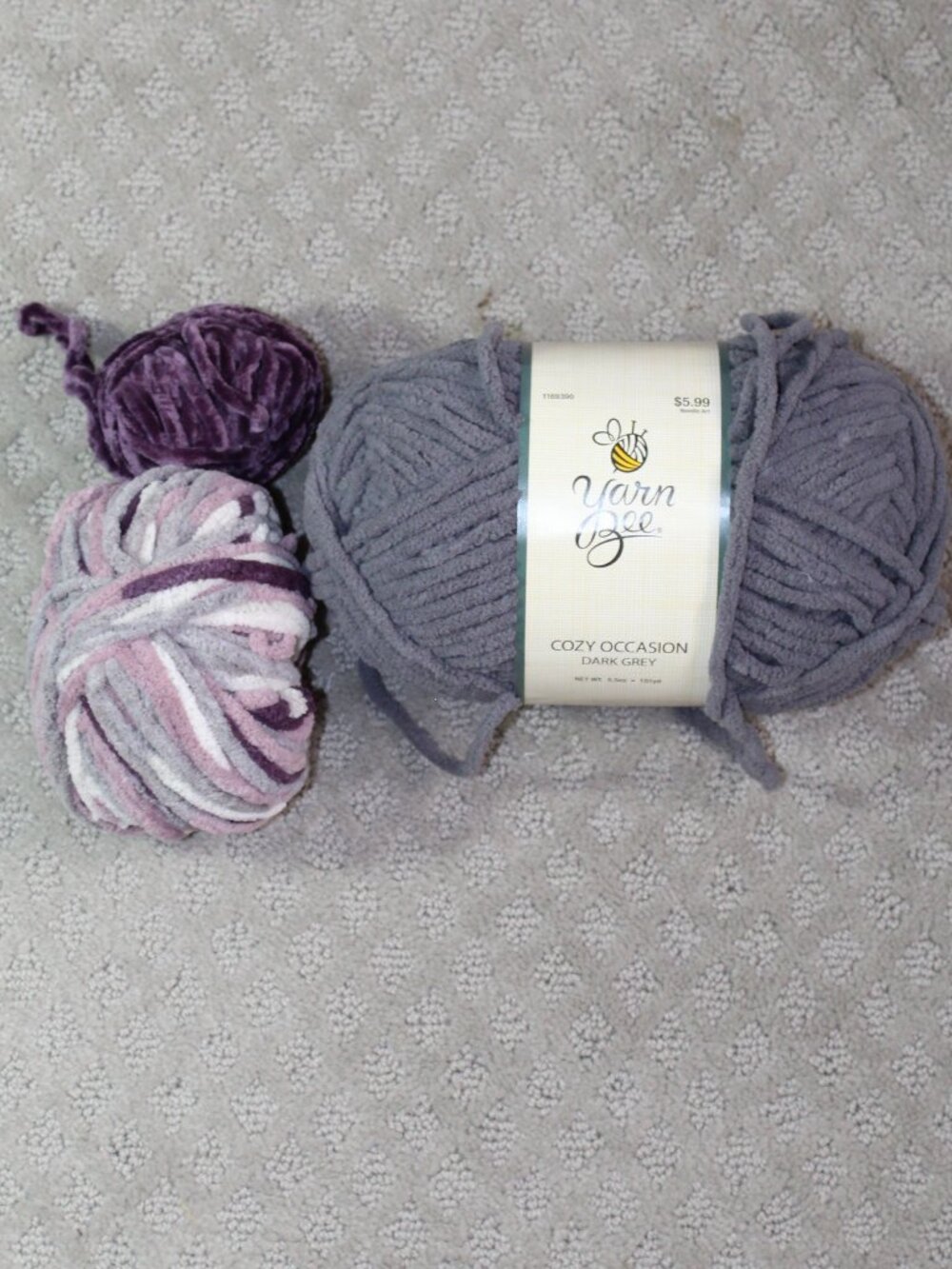 NWT Yarn Bee Cozy Occasions Dark Grey 101 yd Skein plus 2 coordinating partials